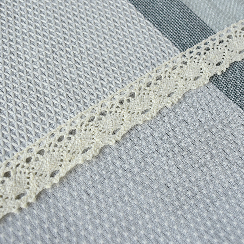 Checkered Embroidery Stitch & Lace Trim Stylish Grey Table Cloth, Polyester Linen Wrinkle Free Anti-Fading Rectangle Table Cover Cloth for Home, Kitchen, Dining, Party