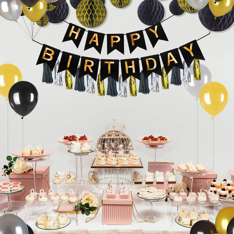 Happy Birthday Decorations Set - Black & Gold