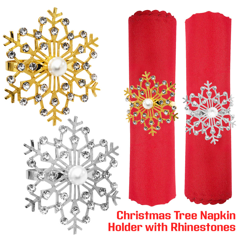 Christmas Napkin Rings - Snowflakes Design with Diamante - 6pcs - XMAS