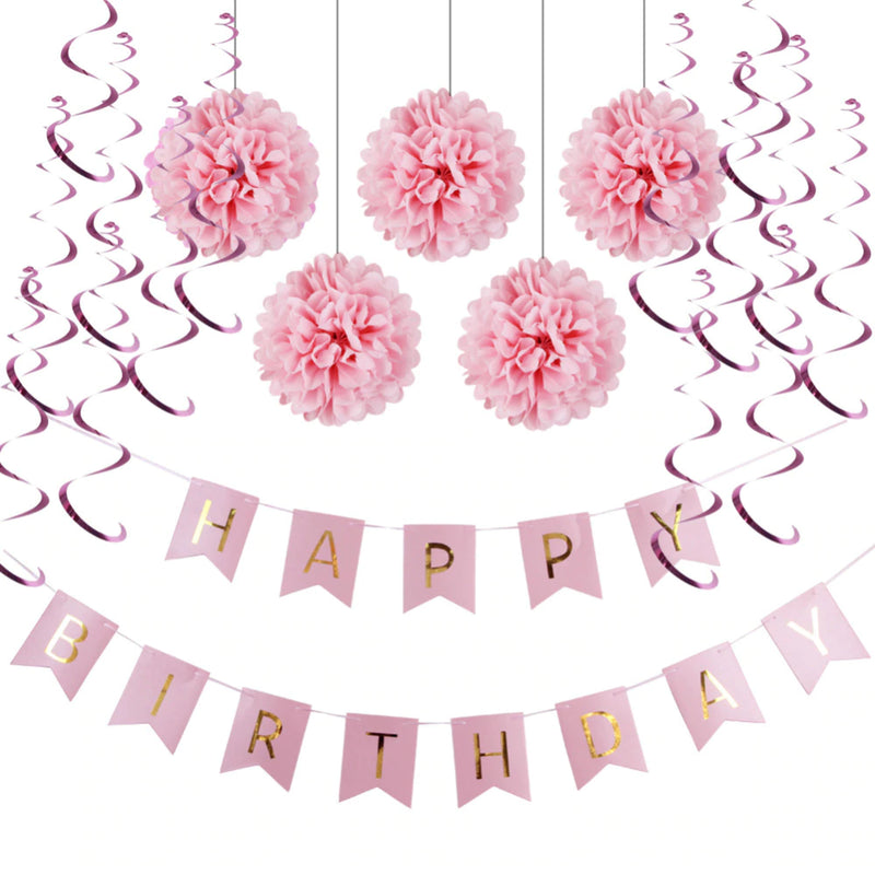 Happy Birthday Decorations Set - Pink