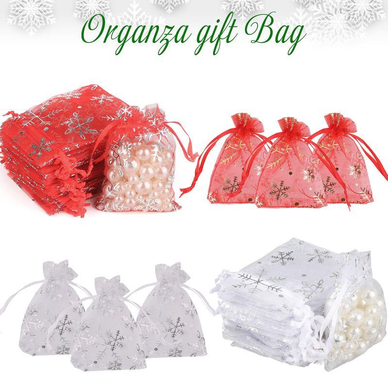 100pcs Snowflakes Organza Bags Drawstring Gift Pouches, 7x9cm