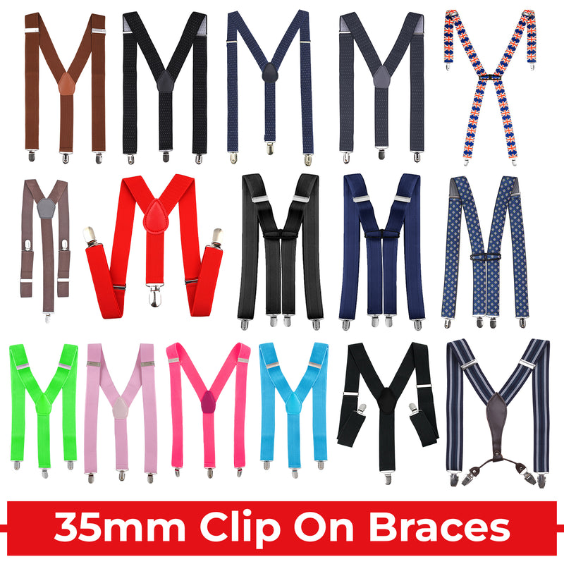 Y Shape Elasticated Suspenders Metal Clips Braces, 35mm Wide