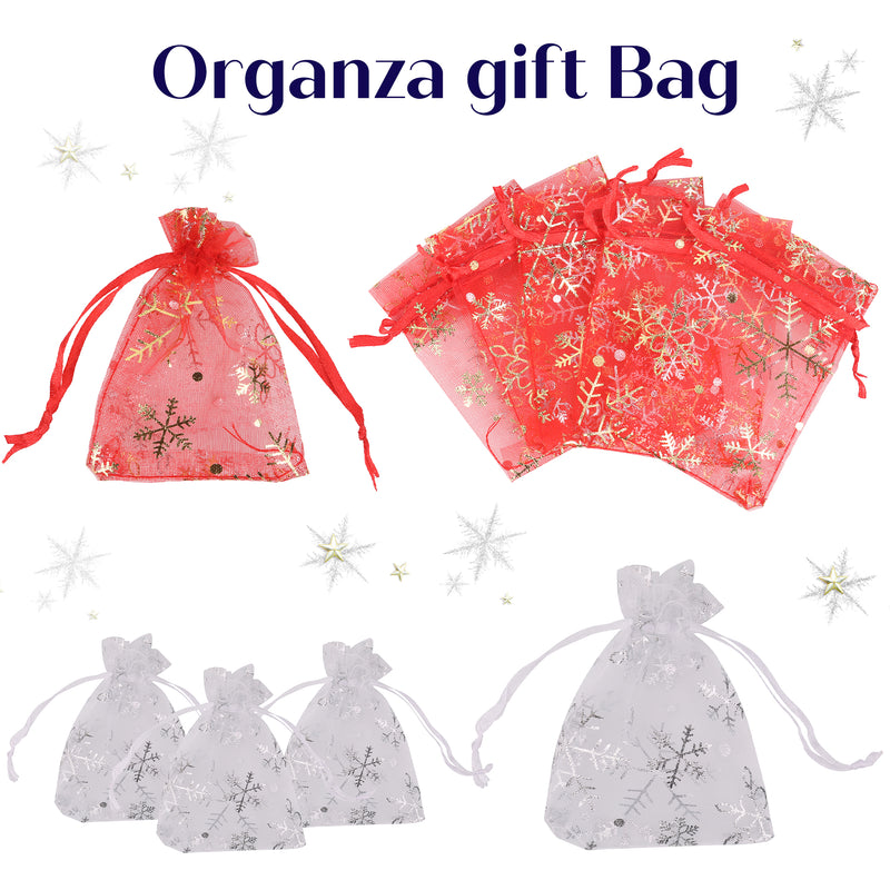 100pcs Snowflakes Organza Bags Drawstring Gift Pouches, 7x9cm