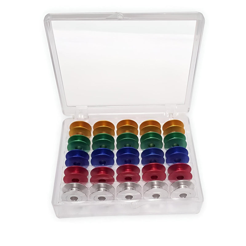 25Pcs Aluminums Bobbins with Plastic Box