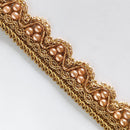 25mm Wide Indian Peach Pearl Studded Lace - Golden - 4 Metres