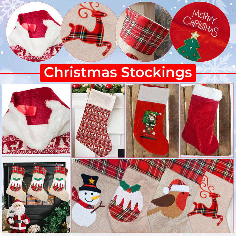 Christmas Santa Stocking Large Santa Sock for Hanging Gift & Candy Pouch Xmas Tree & Fireplace Holiday Party & Home Decorations