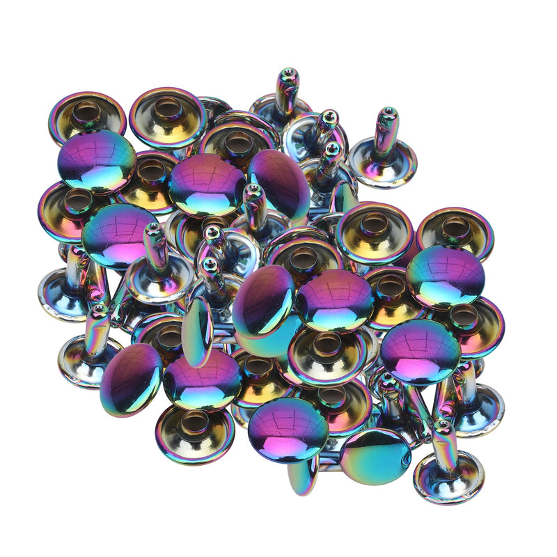 Double Cap Brass Rivets - 9mmx9mm Rainbow - 10pcs
