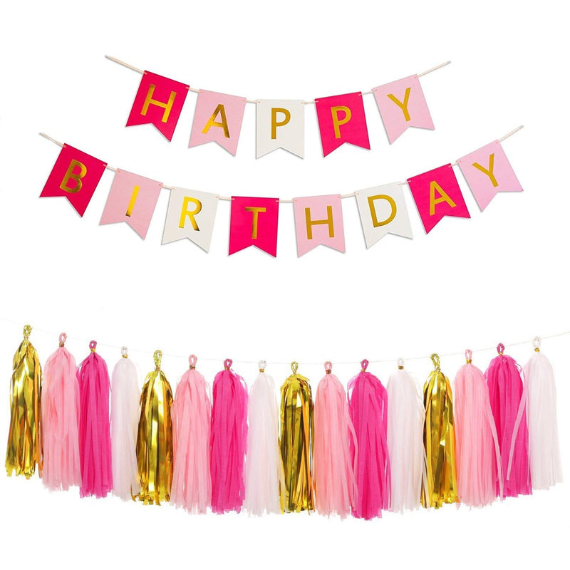 Happy Birthday Decorations Set - Hot Pink