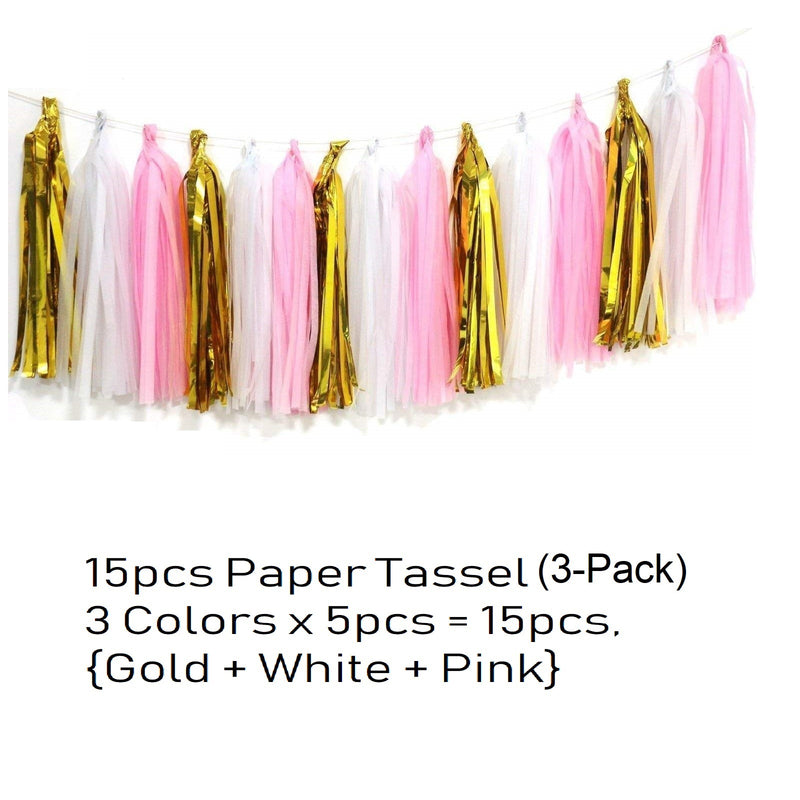 Happy Birthday Decorations Set - Gold, White & Pink