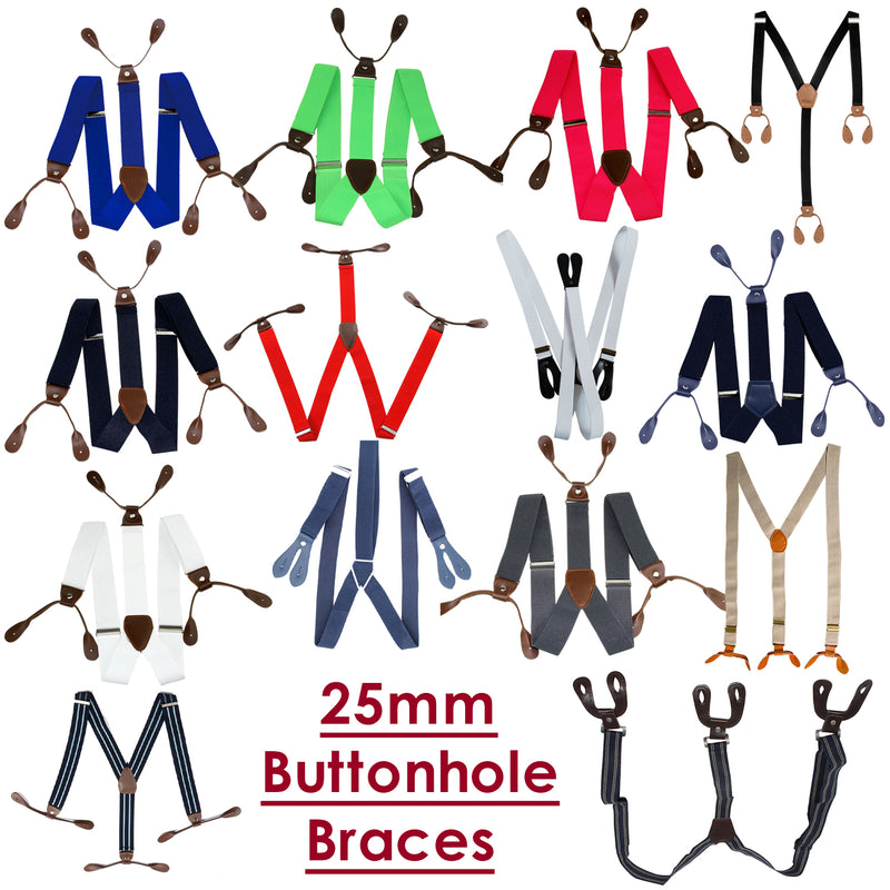 25mm Men's Suspender Braces - Y Back Elasticated Adjustable Suspenders Button Hole Braces - Fashion Accessory for Parties, Weddings, Casual, Formal Events