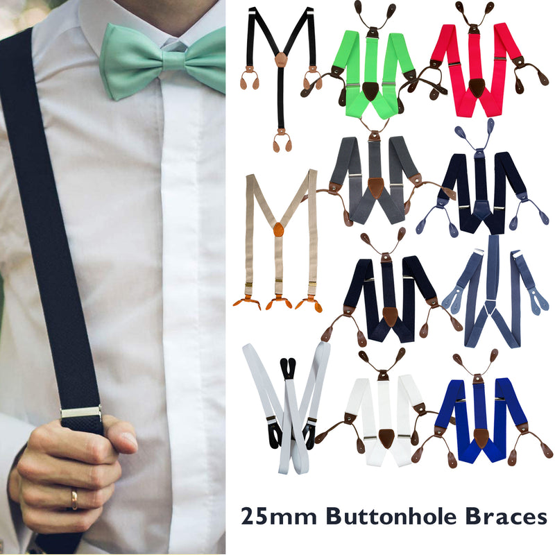 25mm Men's Suspender Braces - Y Back Elasticated Adjustable Suspenders Button Hole Braces - Fashion Accessory for Parties, Weddings, Casual, Formal Events