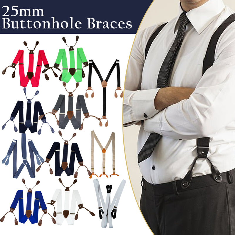 25mm Men's Suspender Braces - Y Back Elasticated Adjustable Suspenders Button Hole Braces - Fashion Accessory for Parties, Weddings, Casual, Formal Events