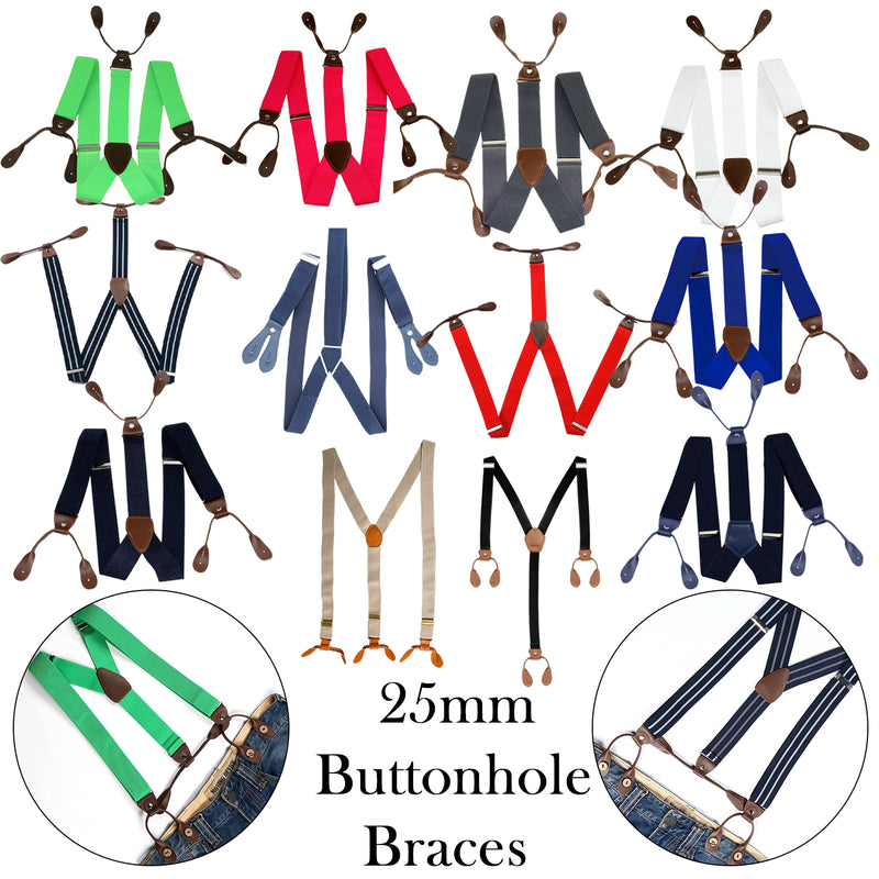 Y Shape Elasticated Suspenders Button Hole Braces, 25mm Wide