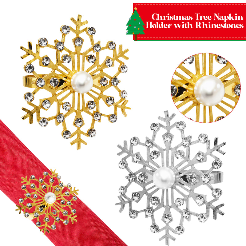 Christmas Napkin Rings - Snowflakes Design with Diamante - 6pcs - XMAS