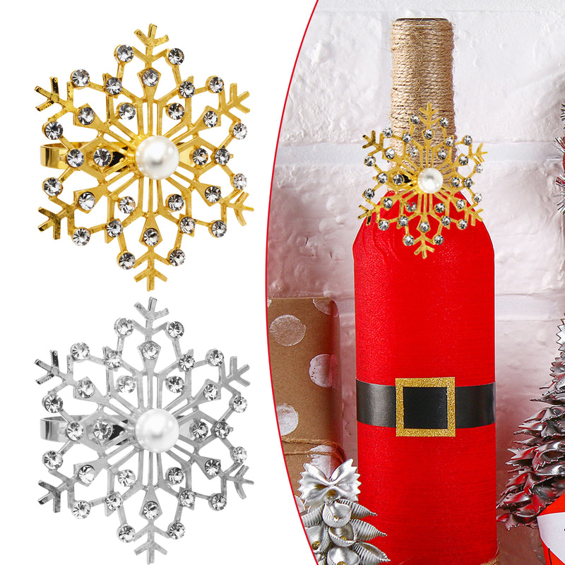 Christmas Napkin Rings - Snowflakes Design with Diamante - 6pcs - XMAS