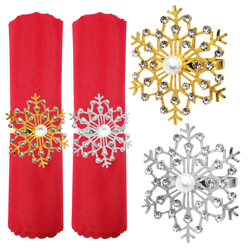 Christmas Napkin Rings - Snowflakes Design with Diamante - 6pcs - XMAS