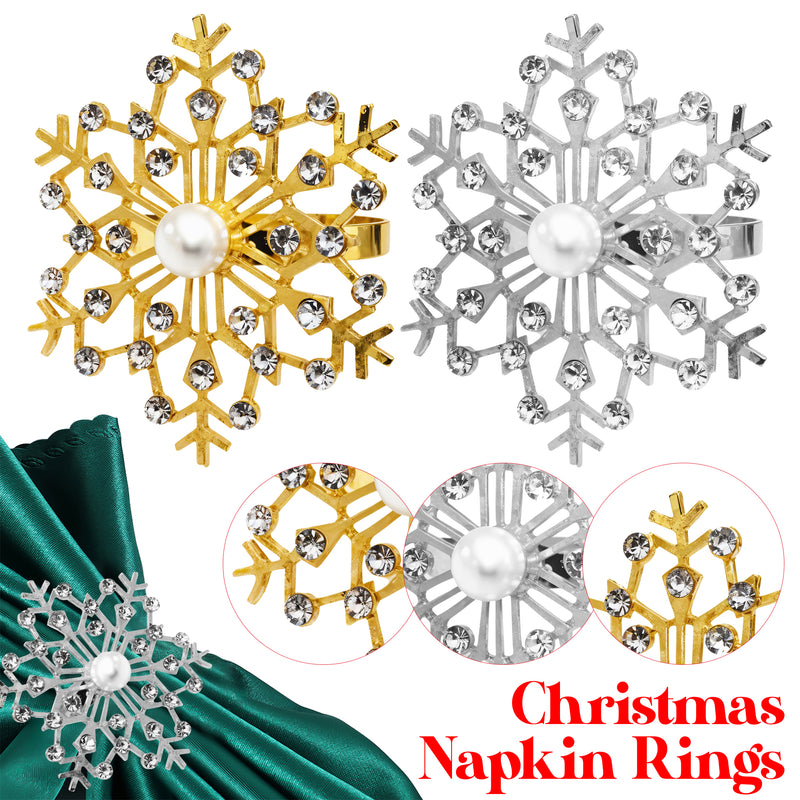 Christmas Napkin Rings - Snowflakes Design with Diamante - 6pcs - XMAS