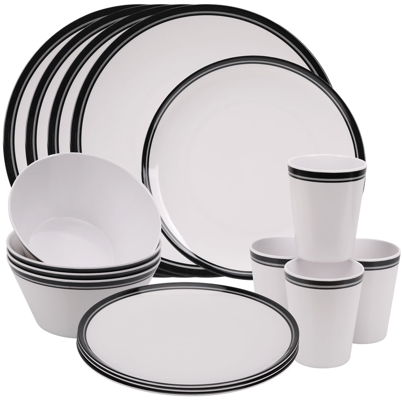 16 Piece Melamine Dinner Set, Plates, Dessert Plates, Bowls & Cups