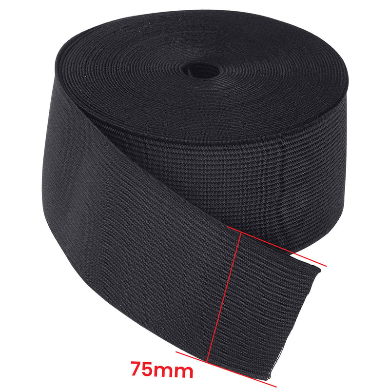 75mm Wide Flat Elastic Band, Stretchable Waistband Tape Elastic Cord for Sewing Clothing, Garments, Dressmaking, DIY Craft Projects, Black, 25 Metres