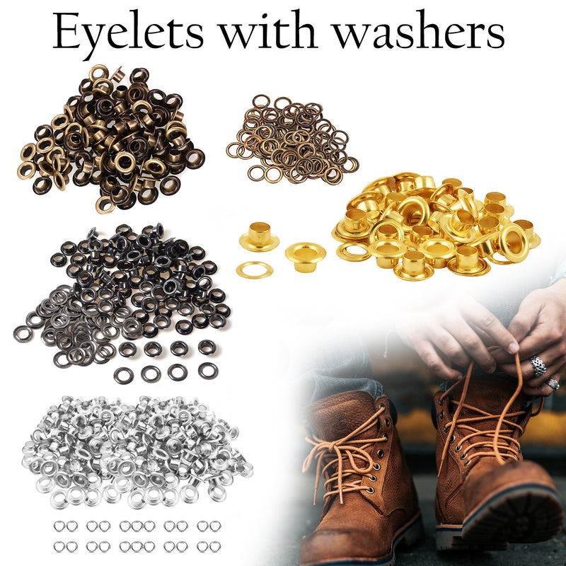 Pack of 100 Eyelets with Washers, Durable Iron Grommets for Leathercrafts, Ribbons, Lacing, Arts & Craft Projects, Clothing, Scrapbooking