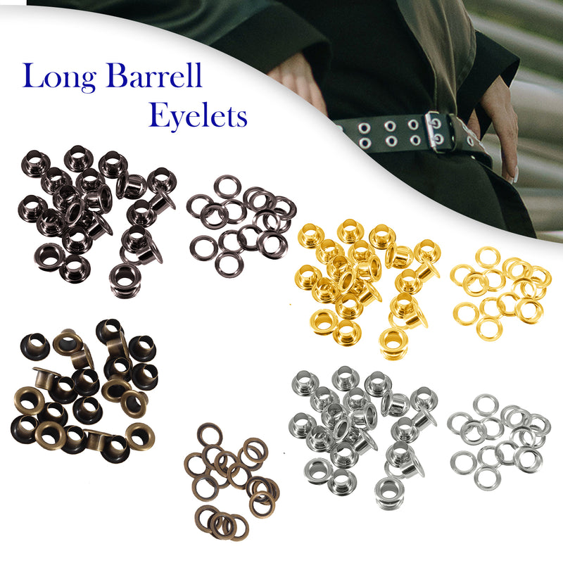 100pcs Long Barrell Eyelets with Washers Durable Grommets for Leather Crafts, DIY Arts & Craft Projects, Sewing - Ideal for Bags, Clothing & Scrapbooking