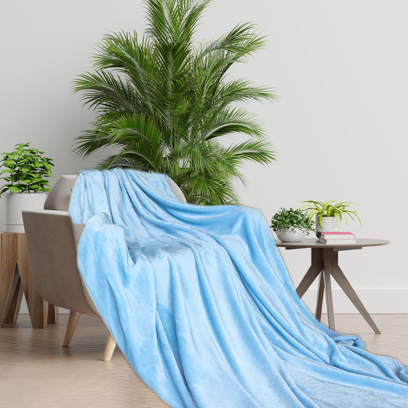 Blue Fleece Blanket Soft Plush Flannel Fleece Throw Single Blanket for Bed Couch Armchairs, 130 x 150cm