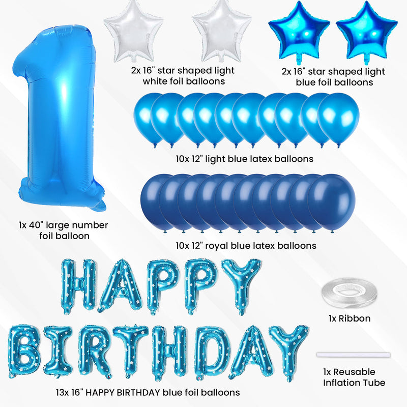 Digit 1 Balloon & Happy Birthday Foil Balloons for Birthday Party Supplies