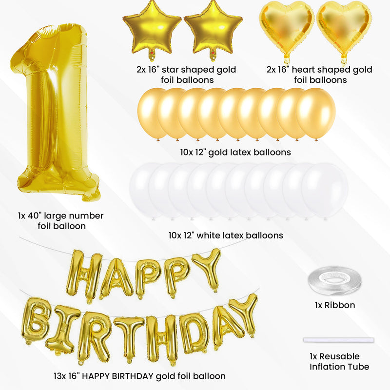 Digit 1 Balloon & Happy Birthday Foil Balloons for Birthday Party Supplies