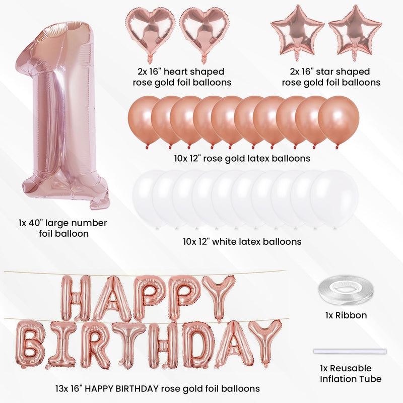 Digit 1 Balloon & Happy Birthday Foil Balloons for Birthday Party Supplies