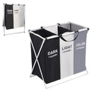 Large Laundry Hamper 3 Compartment Foldable Laundry Basket, Black, White, & Grey