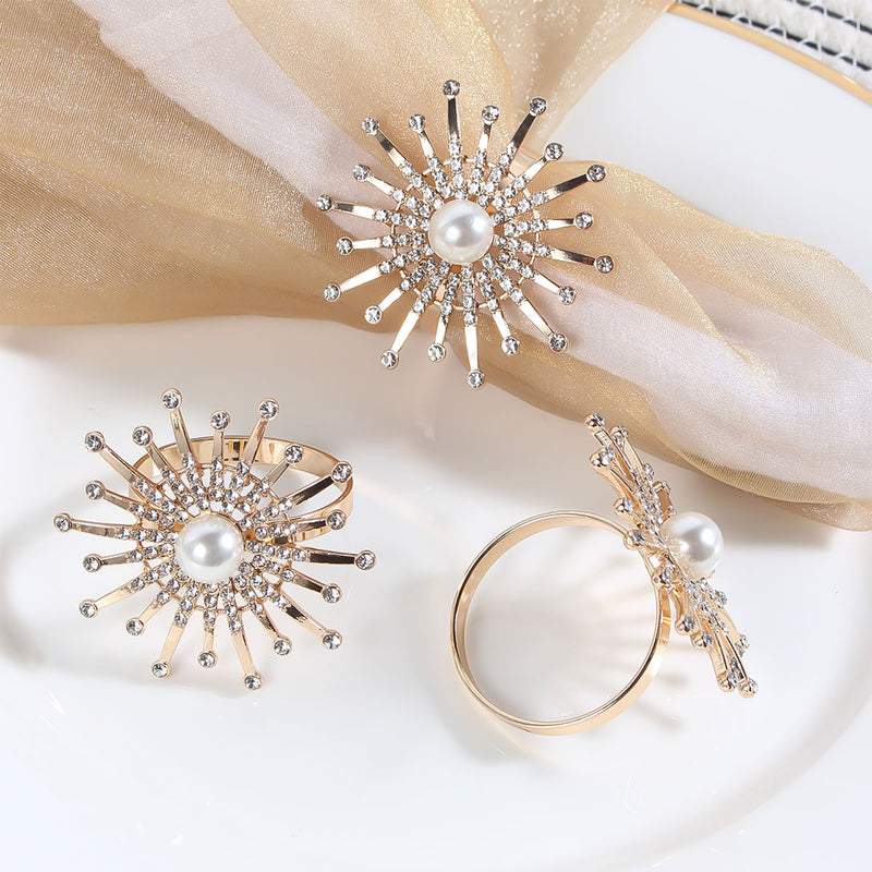 Napkin Holder Ring, Pearl & Diamante Design Serviettes Buckle