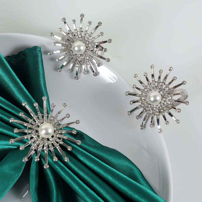 Napkin Holder Ring, Pearl & Diamante Design Serviettes Buckle
