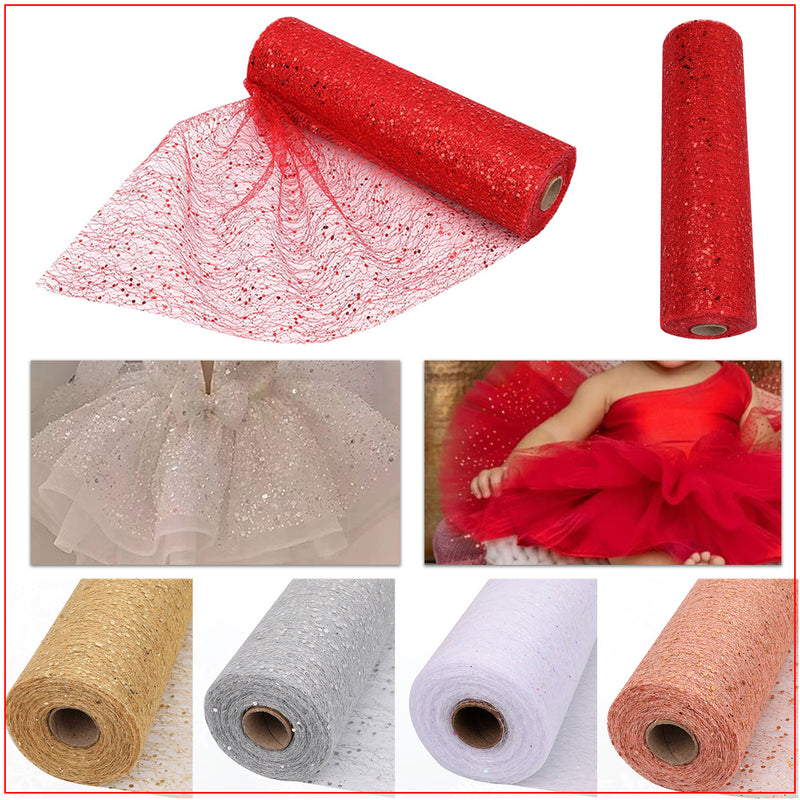 Sparkle Glitter Sequin Tulle Fabric Roll Mesh Ribbon Spool - 29cm x 25m