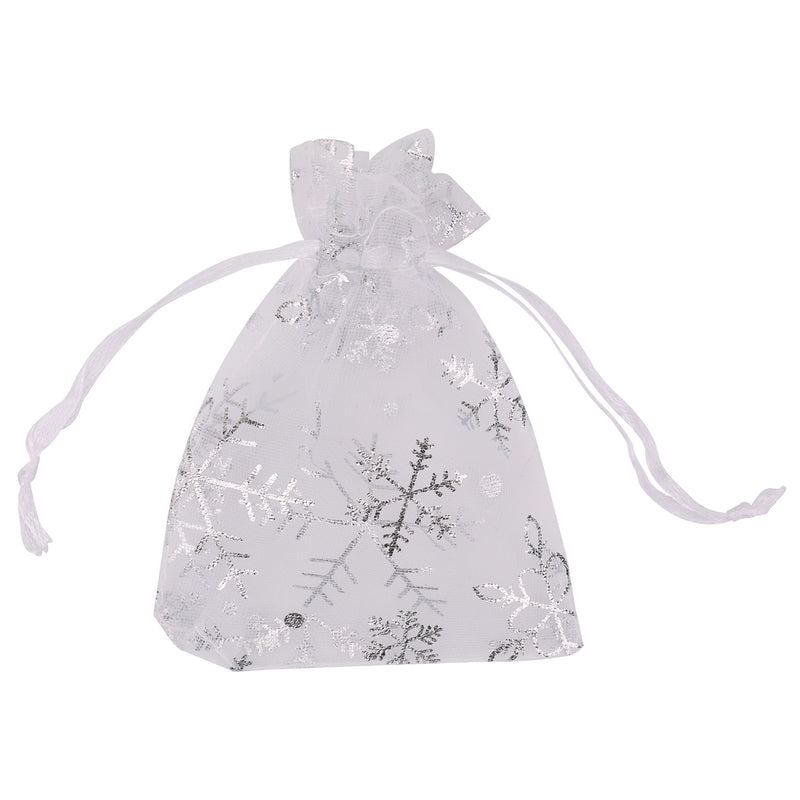 100pcs Snowflakes Organza Bags Drawstring Gift Pouches, 7x9cm