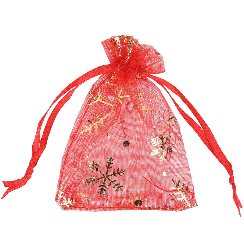 100pcs Snowflakes Organza Bags Drawstring Gift Pouches, 7x9cm