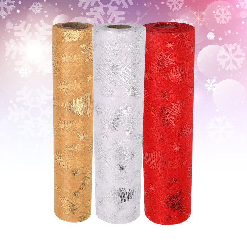 Xmas Tree Print Organza Roll Snow Sheer Fabric - 29cm x 25m