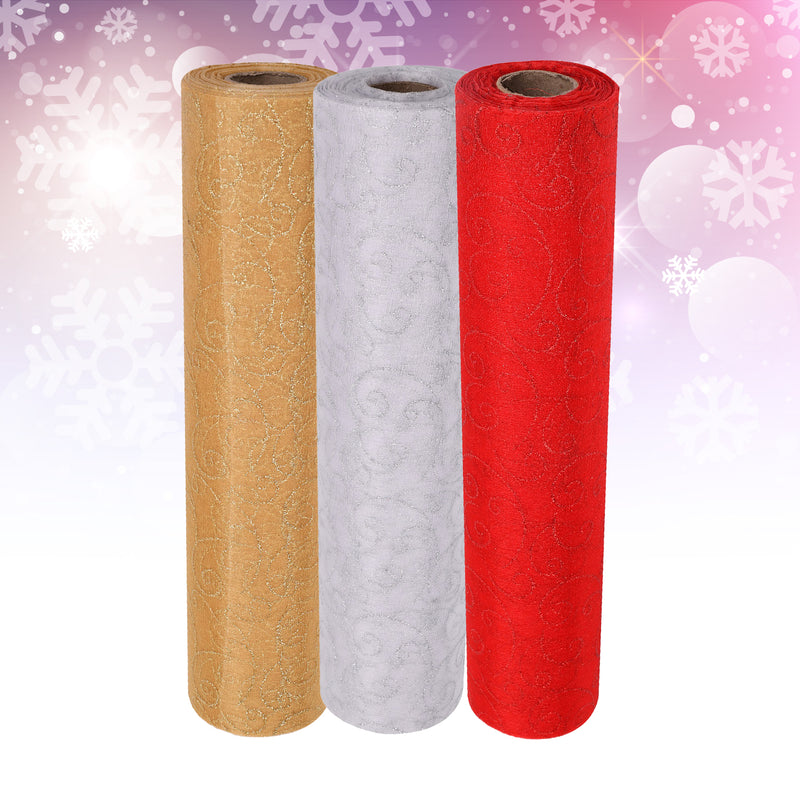 Glitter Organza Roll Snow Sheer Fabric with Flocked Design - 29cm x 25m