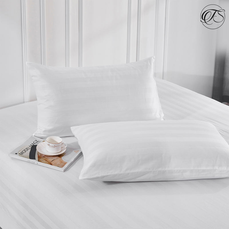 White Satin Stripe Pillowcases 50x75 cm 100% Egyptian Cotton 300TC Pillow Covers with Zip Closure, 2pack