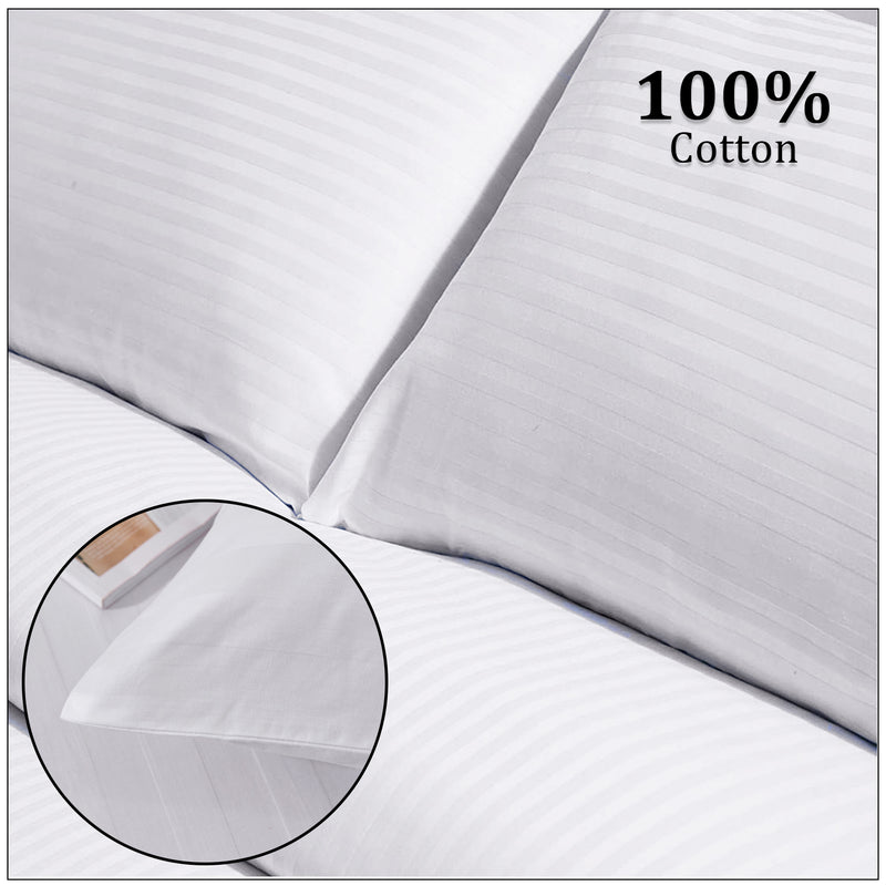 White Satin Stripe Pillowcases 50x75 cm 100% Egyptian Cotton 300TC Pillow Covers with Zip Closure, 2pack