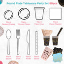 Disposable Paper Party Tableware Dinnerware Set - Plates, Cups, Napkins, Dinner Cutlery