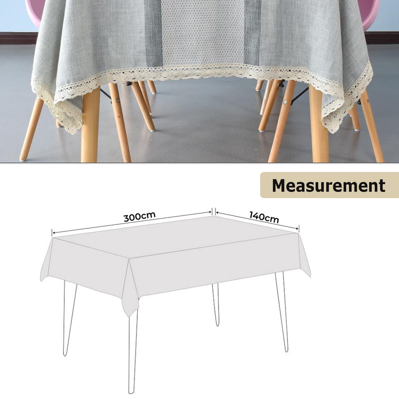 Checkered Embroidery Stitch & Lace Trim Stylish Grey Table Cloth, Polyester Linen Wrinkle Free Anti-Fading Rectangle Table Cover Cloth for Home, Kitchen, Dining, Party