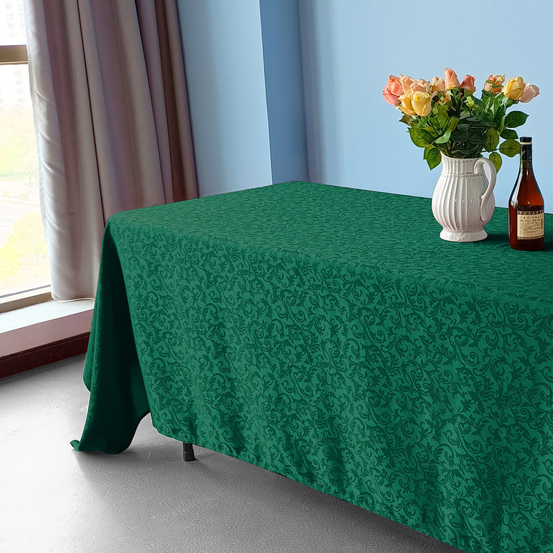 Damask Table Cloth Scrolled Leaves Pattern, Rectangular Linen Table Cover for Banquet, Christmas, Xmas, Dining Parties, Home, Kitchen, Restaurant, Wedding