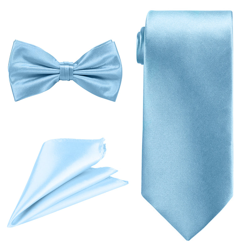 Bow Tie, Necktie & Pocket Square Tie Set for Casual & Formal Wear