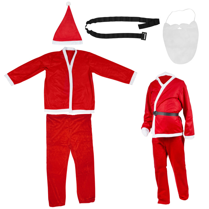 Christmas Santa Claus Costume Set for Adults, Traditional Father Santa Dress, 5pcs Set