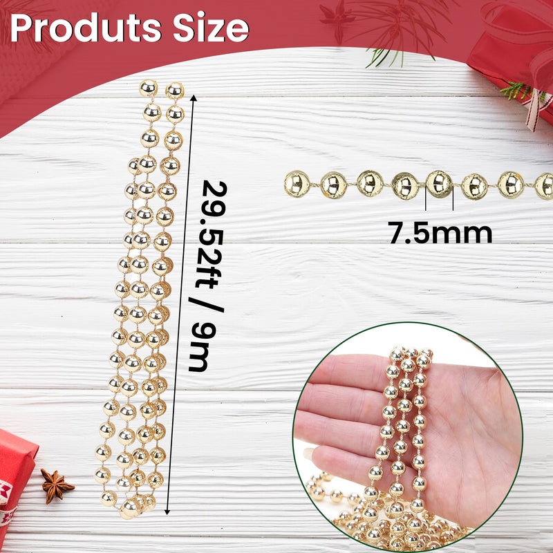 9 Metre Hanging Bead Garland 7.5mm Beaded String Chain for Xmas Tree, Wedding, Party Decor, New Year