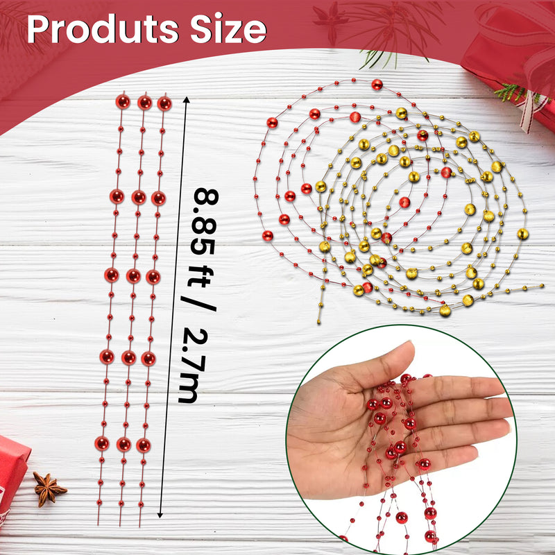 2.7 Metre Christmas Tree Hanging Beads Garland Decoration Pearl Beaded String Chain for Christmas Decor