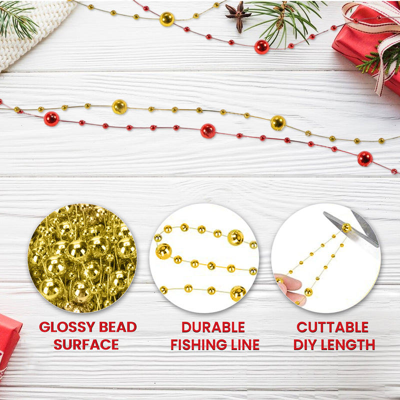 2.7 Metre Christmas Tree Hanging Beads Garland Decoration Pearl Beaded String Chain for Christmas Decor