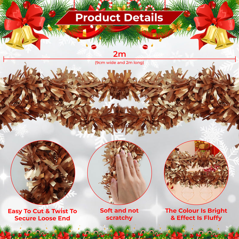 2 Metres Soft & Bright Christmas Tinsel Garland for Xmas Tree & Home Decorations, 9cm