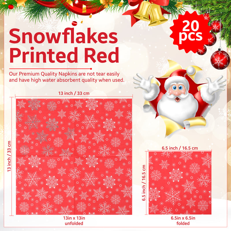 Christmas Napkins with Snowflakes Printed Design, 33cm x 33cm - 20pcs