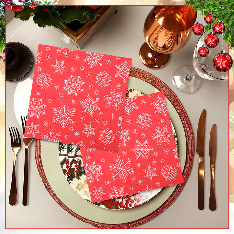 Christmas Napkins with Snowflakes Printed Design, 33cm x 33cm - 20pcs